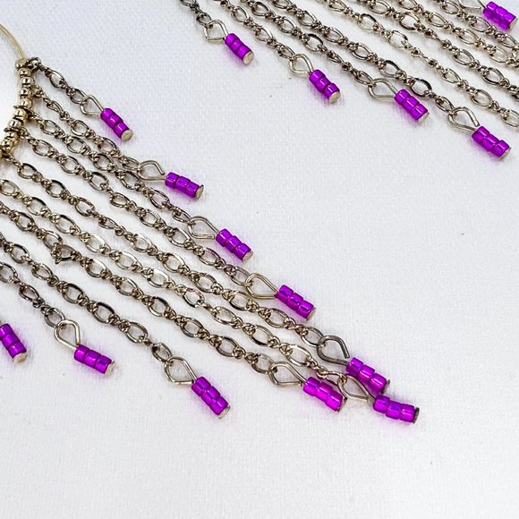 NWT - Haskell - Large Gold Tone Hoop Pink Beaded Chain Dangle Earrings - Picture 6 of 8